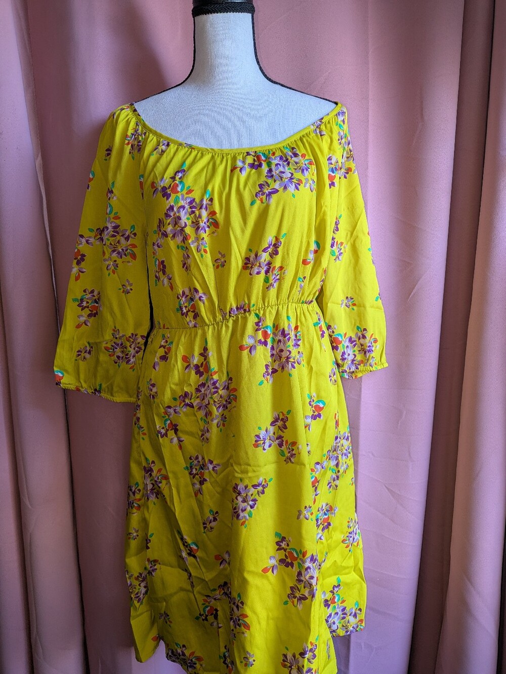 OLD NAVY Vibrant Floral Dress with 3/4 Sleeves  M
